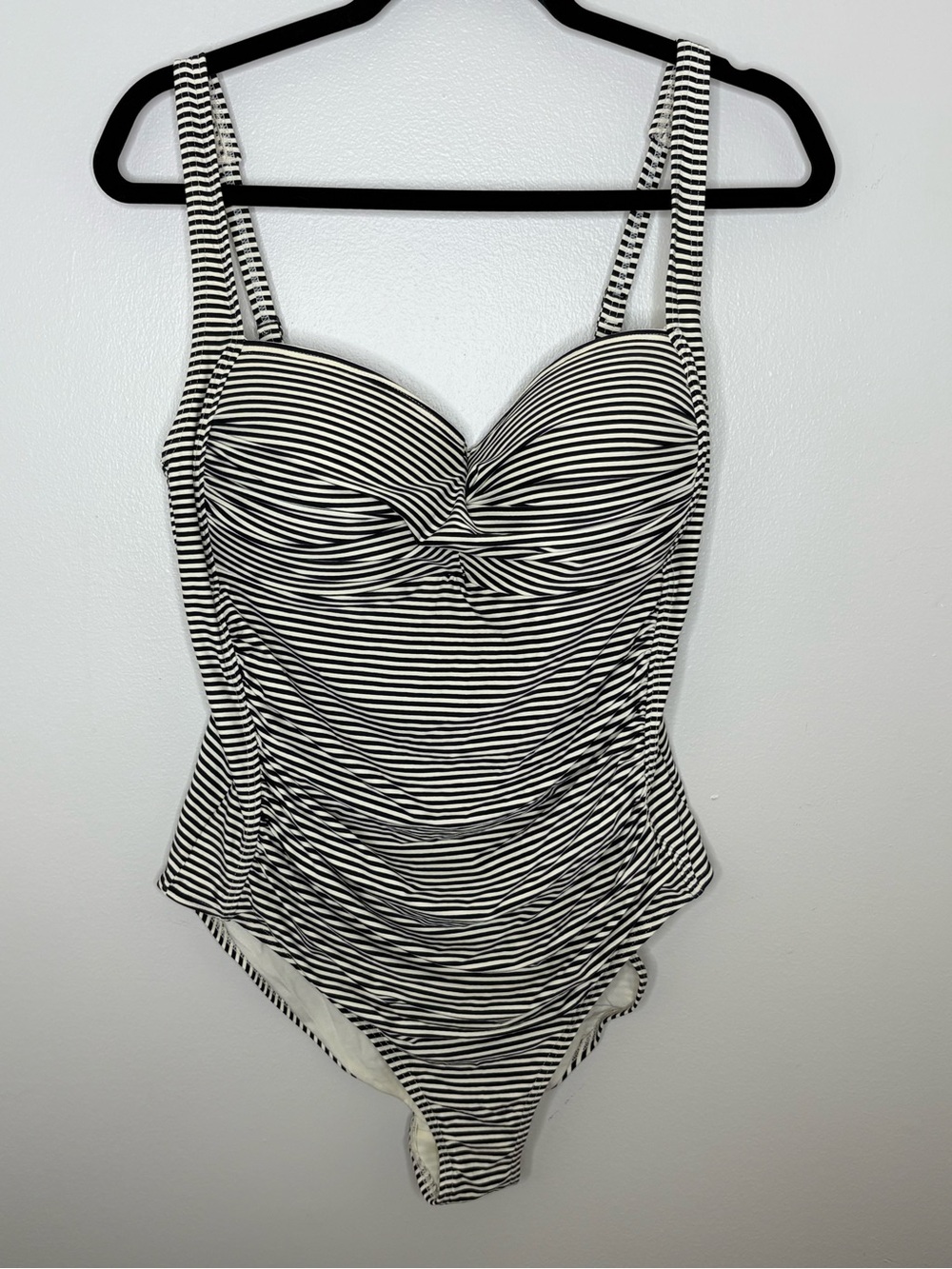 Striped Twist-Front One-Piece Swimsuit - Black & White